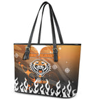 Personalized Wests Tigers Leather Tote Bag Y2K Grunge Aesthetic With Cyber Flames and Starburst Graphics