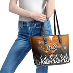 Personalized Wests Tigers Leather Tote Bag Y2K Grunge Aesthetic With Cyber Flames and Starburst Graphics