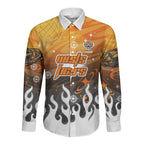 Personalized Wests Tigers Long Sleeve Button Shirt Y2K Grunge Aesthetic With Cyber Flames and Starburst Graphics