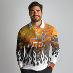 Personalized Wests Tigers Long Sleeve Polo Shirt Y2K Grunge Aesthetic With Cyber Flames and Starburst Graphics