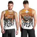 Personalized Wests Tigers Men Tank Top Y2K Grunge Aesthetic With Cyber Flames and Starburst Graphics