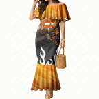 Personalized Wests Tigers Mermaid Dress Y2K Grunge Aesthetic With Cyber Flames and Starburst Graphics