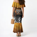Personalized Wests Tigers Mermaid Dress Y2K Grunge Aesthetic With Cyber Flames and Starburst Graphics