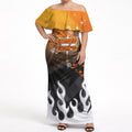 Personalized Wests Tigers Off Shoulder Maxi Dress Y2K Grunge Aesthetic With Cyber Flames and Starburst Graphics