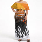 Personalized Wests Tigers Off Shoulder Maxi Dress Y2K Grunge Aesthetic With Cyber Flames and Starburst Graphics