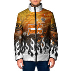 Personalized Wests Tigers Padded Jacket Y2K Grunge Aesthetic With Cyber Flames and Starburst Graphics
