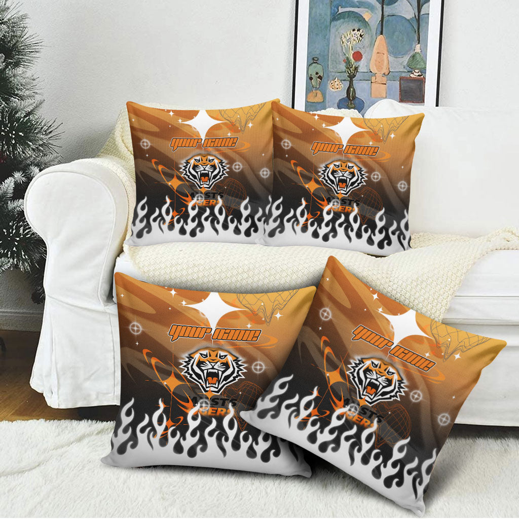 Personalized Wests Tigers Pillow Cover Y2K Grunge Aesthetic With Cyber Flames and Starburst Graphics