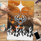 Personalized Wests Tigers Puzzle Y2K Grunge Aesthetic With Cyber Flames and Starburst Graphics
