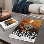 Personalized Wests Tigers Puzzle Y2K Grunge Aesthetic With Cyber Flames and Starburst Graphics