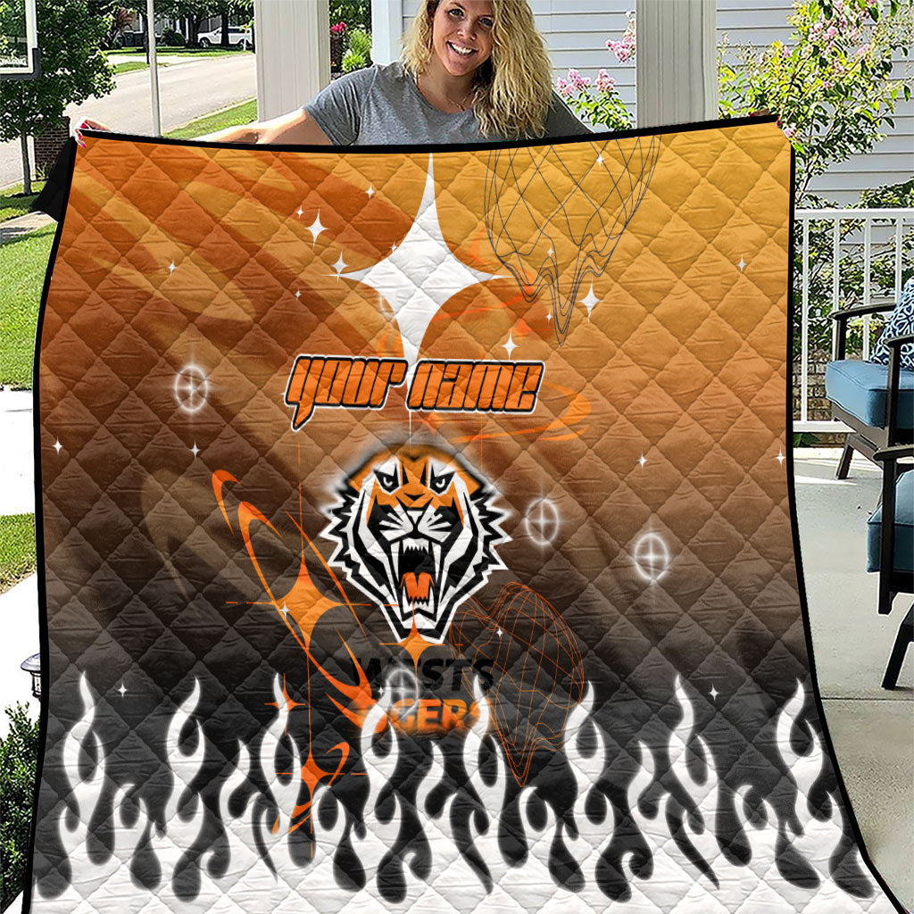 Personalized Wests Tigers Quilt Y2K Grunge Aesthetic With Cyber Flames and Starburst Graphics