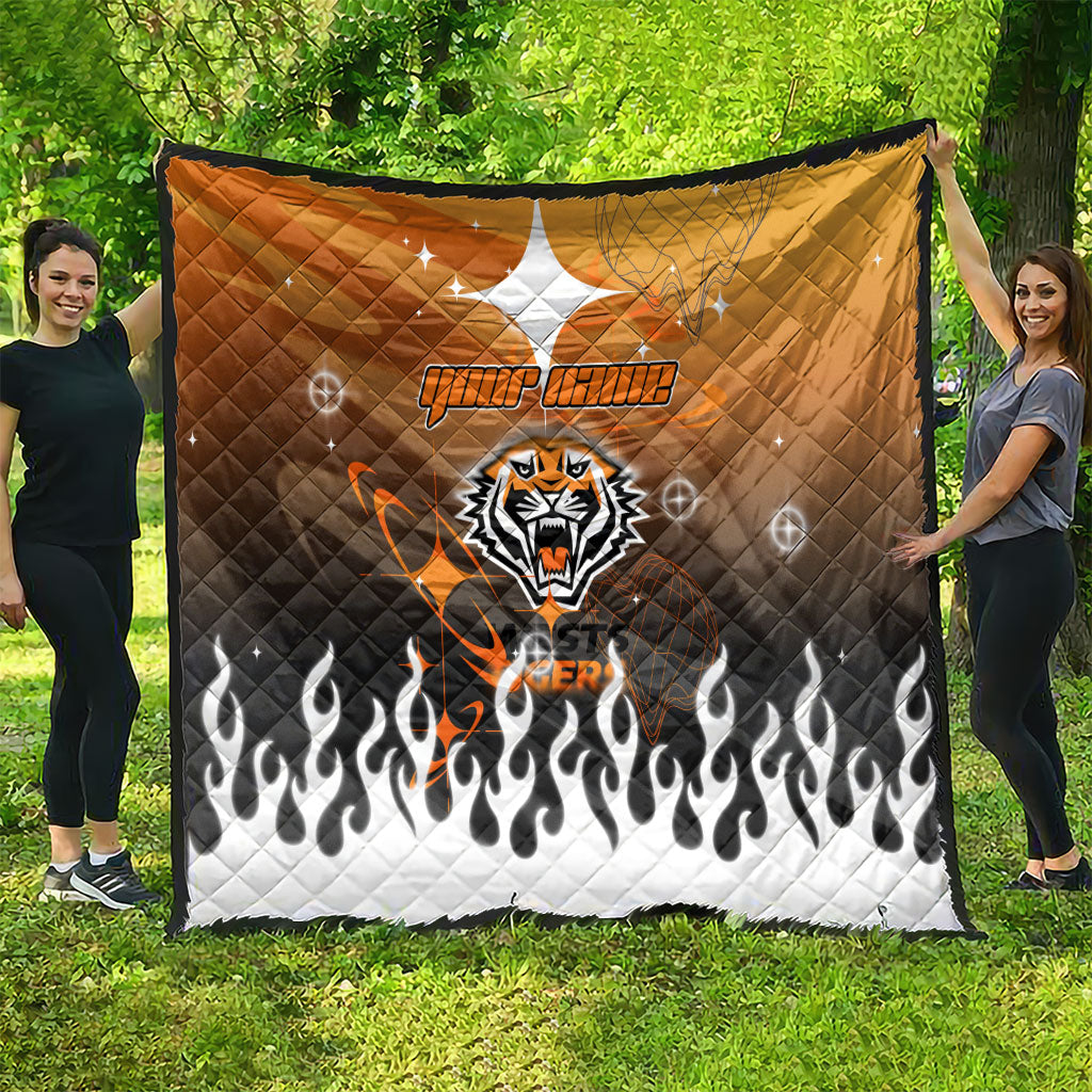 Personalized Wests Tigers Quilt Y2K Grunge Aesthetic With Cyber Flames and Starburst Graphics