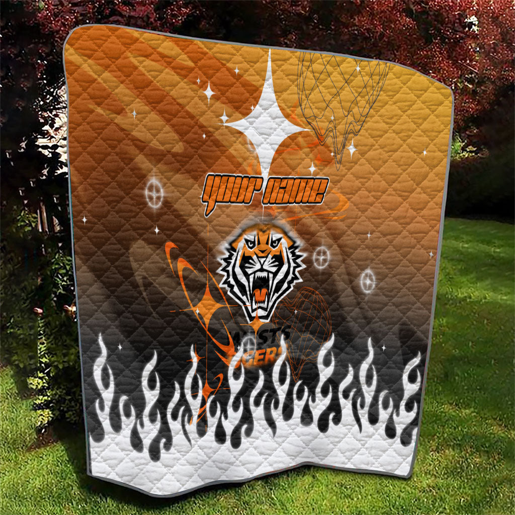 Personalized Wests Tigers Quilt Y2K Grunge Aesthetic With Cyber Flames and Starburst Graphics