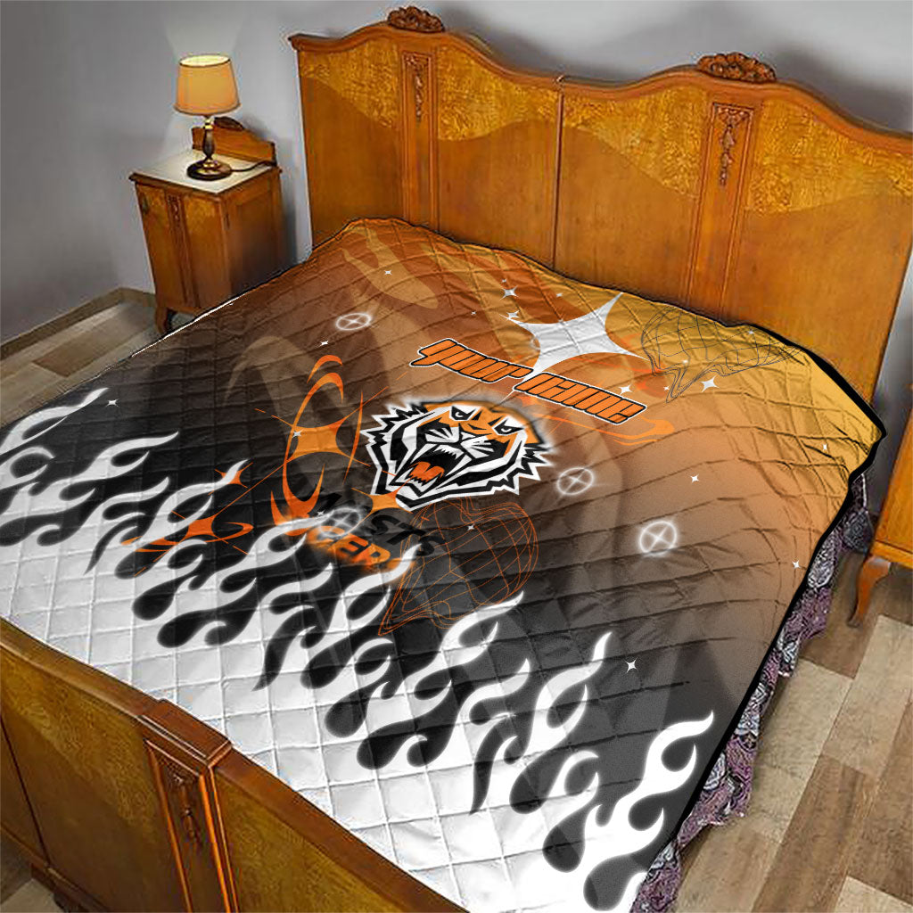 Personalized Wests Tigers Quilt Y2K Grunge Aesthetic With Cyber Flames and Starburst Graphics