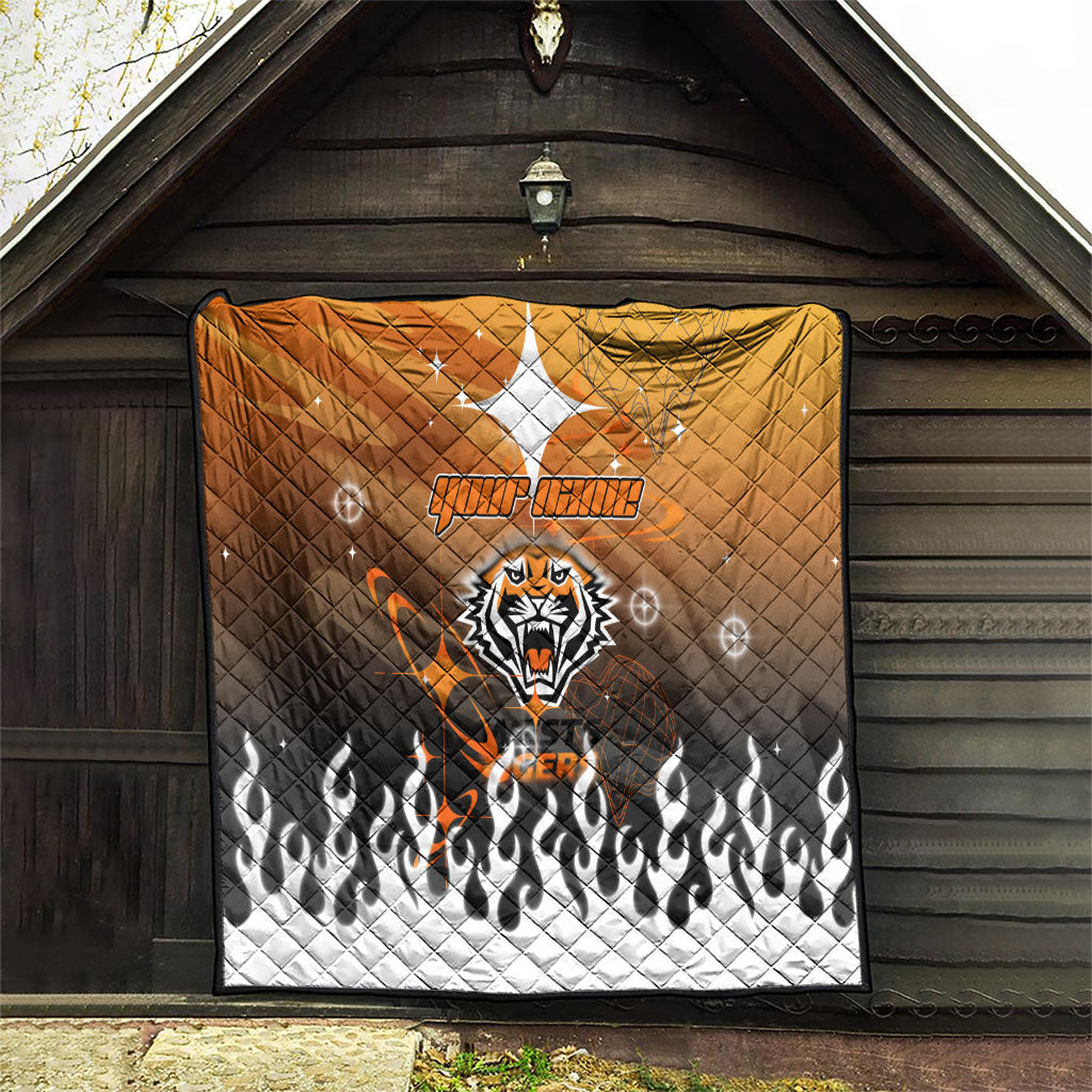 Personalized Wests Tigers Quilt Y2K Grunge Aesthetic With Cyber Flames and Starburst Graphics