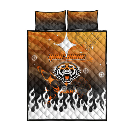 Personalized Wests Tigers Quilt Bed Set Y2K Grunge Aesthetic With Cyber Flames and Starburst Graphics