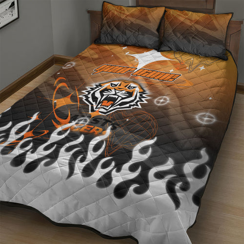 Personalized Wests Tigers Quilt Bed Set Y2K Grunge Aesthetic With Cyber Flames and Starburst Graphics