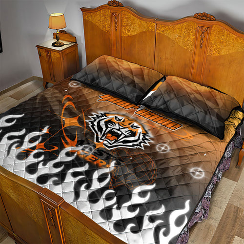 Personalized Wests Tigers Quilt Bed Set Y2K Grunge Aesthetic With Cyber Flames and Starburst Graphics