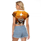 Personalized Wests Tigers Raglan Cropped T Shirt Y2K Grunge Aesthetic With Cyber Flames and Starburst Graphics
