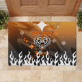 Personalized Wests Tigers Rubber Doormat Y2K Grunge Aesthetic With Cyber Flames and Starburst Graphics