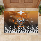 Personalized Wests Tigers Rubber Doormat Y2K Grunge Aesthetic With Cyber Flames and Starburst Graphics