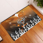 Personalized Wests Tigers Rubber Doormat Y2K Grunge Aesthetic With Cyber Flames and Starburst Graphics