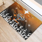 Personalized Wests Tigers Rubber Doormat Y2K Grunge Aesthetic With Cyber Flames and Starburst Graphics