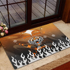 Personalized Wests Tigers Rubber Doormat Y2K Grunge Aesthetic With Cyber Flames and Starburst Graphics