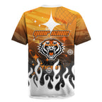 Personalized Wests Tigers Rugby Jersey Y2K Grunge Aesthetic With Cyber Flames and Starburst Graphics