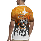 Personalized Wests Tigers Rugby Jersey Y2K Grunge Aesthetic With Cyber Flames and Starburst Graphics