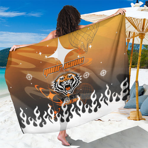 Personalized Wests Tigers Sarong Y2K Grunge Aesthetic With Cyber Flames and Starburst Graphics