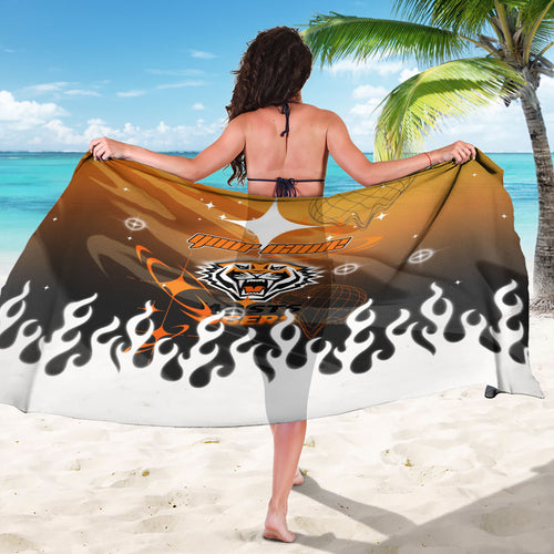Personalized Wests Tigers Sarong Y2K Grunge Aesthetic With Cyber Flames and Starburst Graphics