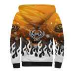 Personalized Wests Tigers Sherpa Hoodie Y2K Grunge Aesthetic With Cyber Flames and Starburst Graphics