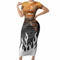 Personalized Wests Tigers Short Sleeve Bodycon Dress Y2K Grunge Aesthetic With Cyber Flames and Starburst Graphics