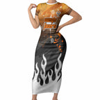 Personalized Wests Tigers Short Sleeve Bodycon Dress Y2K Grunge Aesthetic With Cyber Flames and Starburst Graphics