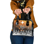 Personalized Wests Tigers Shoulder Handbag Y2K Grunge Aesthetic With Cyber Flames and Starburst Graphics