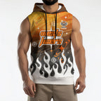 Personalized Wests Tigers Sleeveless Hoodie Y2K Grunge Aesthetic With Cyber Flames and Starburst Graphics