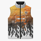Personalized Wests Tigers Sleeveless Puffer Jacket Y2K Grunge Aesthetic With Cyber Flames and Starburst Graphics