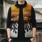 Personalized Wests Tigers Sleeveless Puffer Jacket Y2K Grunge Aesthetic With Cyber Flames and Starburst Graphics