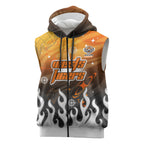 Personalized Wests Tigers Sleeveless Zip Hoodie Y2K Grunge Aesthetic With Cyber Flames and Starburst Graphics