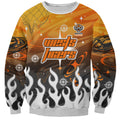 Personalized Wests Tigers Sweatshirt Y2K Grunge Aesthetic With Cyber Flames and Starburst Graphics