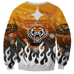 Personalized Wests Tigers Sweatshirt Y2K Grunge Aesthetic With Cyber Flames and Starburst Graphics