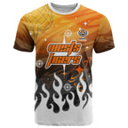 Personalized Wests Tigers T Shirt Y2K Grunge Aesthetic With Cyber Flames and Starburst Graphics