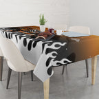 Personalized Wests Tigers Tablecloth Y2K Grunge Aesthetic With Cyber Flames and Starburst Graphics