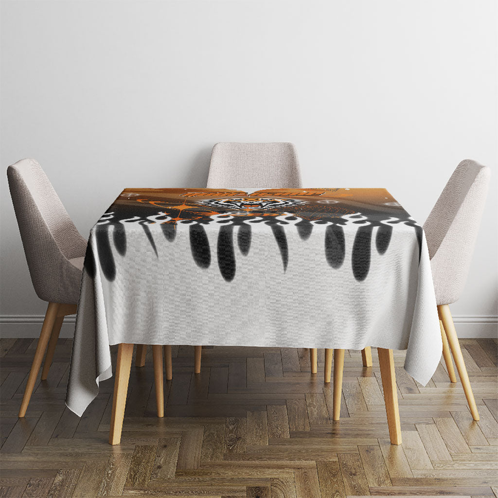 Personalized Wests Tigers Tablecloth Y2K Grunge Aesthetic With Cyber Flames and Starburst Graphics