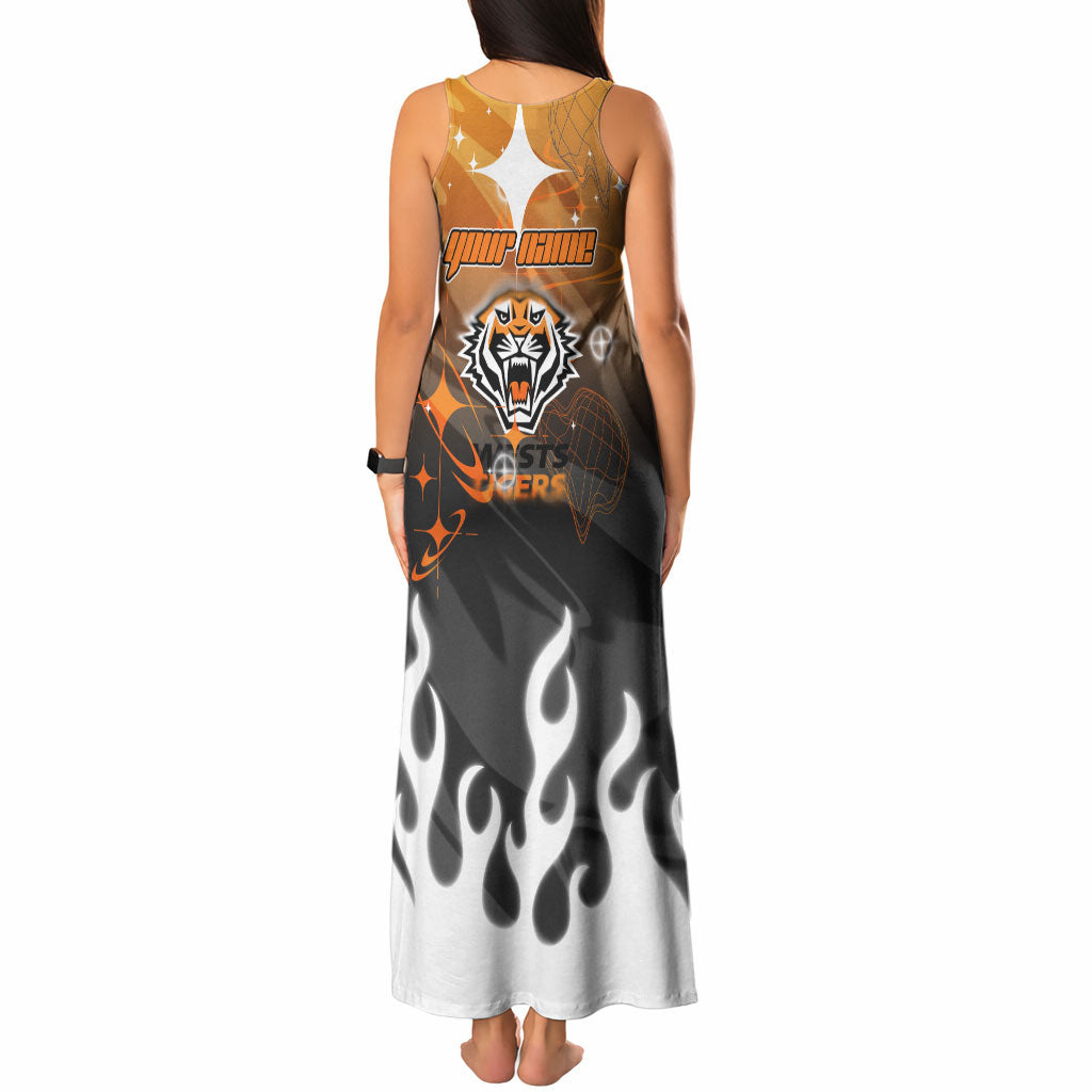 Personalized Wests Tigers Tank Maxi Dress Y2K Grunge Aesthetic With Cyber Flames and Starburst Graphics