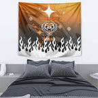Personalized Wests Tigers Tapestry Y2K Grunge Aesthetic With Cyber Flames and Starburst Graphics