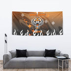Personalized Wests Tigers Tapestry Y2K Grunge Aesthetic With Cyber Flames and Starburst Graphics