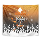 Personalized Wests Tigers Tapestry Y2K Grunge Aesthetic With Cyber Flames and Starburst Graphics