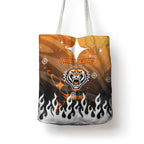 Personalized Wests Tigers Tote Bag Y2K Grunge Aesthetic With Cyber Flames and Starburst Graphics