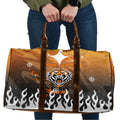 Personalized Wests Tigers Travel Bag Y2K Grunge Aesthetic With Cyber Flames and Starburst Graphics
